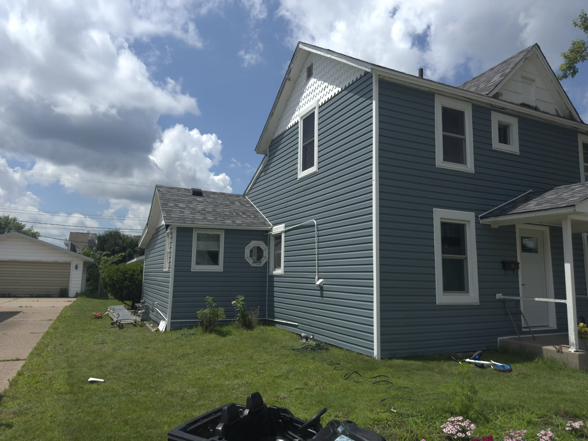 Finished Slate Blue Siding and Gables